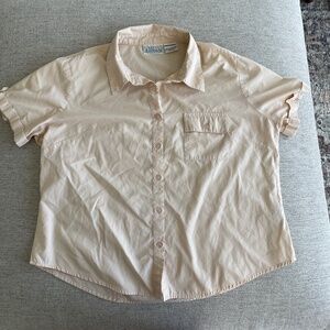 light off white button down short sleeve boxy shirt 90s